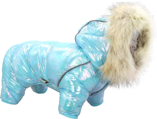 Waterproof Small Dog Coats for Winter - Warm Padded Pet Puppy Dog Snow Jacket - Cute Hoodie Clothes for Small Dogs Cat Puppies (Blue,Chest 16.0”)