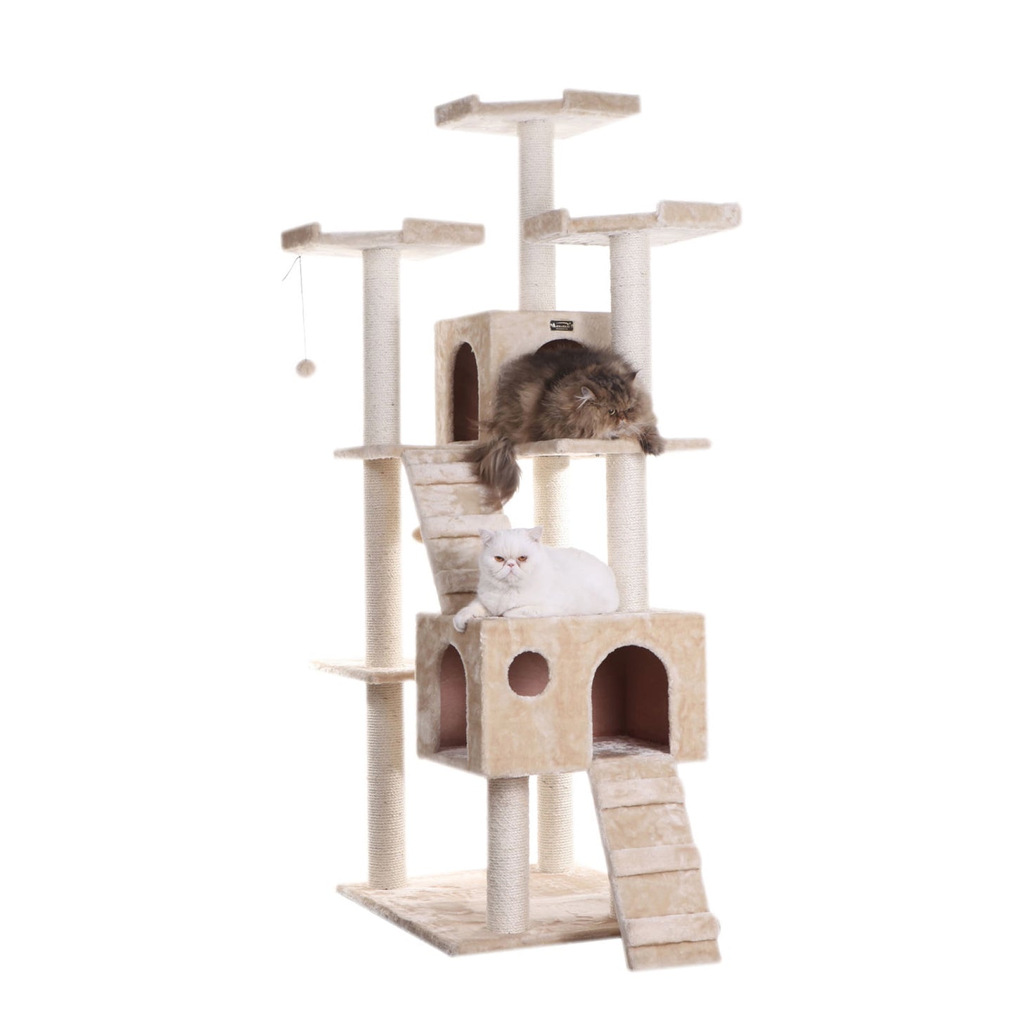 74-In Real Wood Cat Tree & Condo Scratching Post Tower, Beige