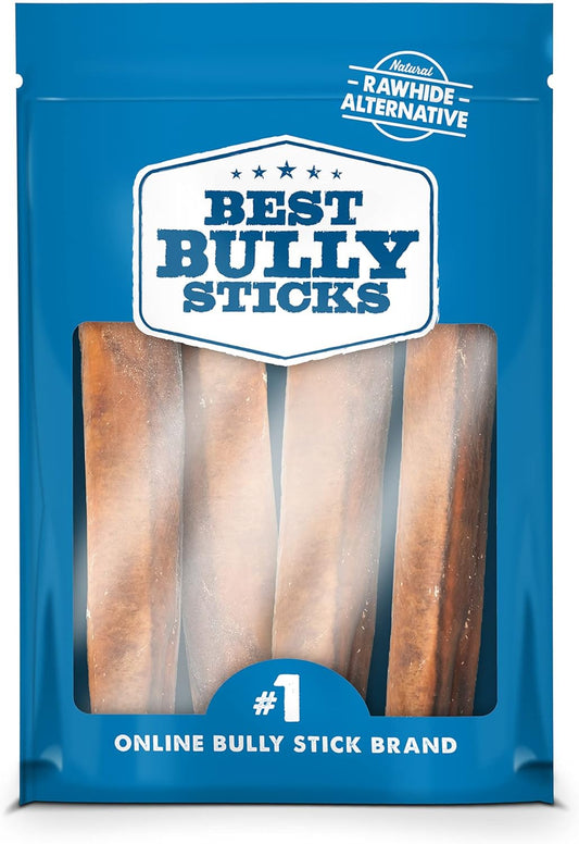 6 Inch Jumbo Bully Sticks for Large Dogs - 100% Natural, Grass-Fed Beef - Single Ingredient Grain and Rawhide Free Bully Stick Dog Chews | 4 Pack