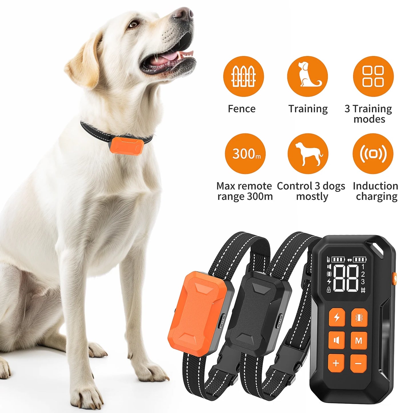 2-In-1 Wireless Electric Dog Fence 2 Dogs System & Dog Training Collar with Remote, Wireless Containment System Adjustable for All Dogs with Charging Station