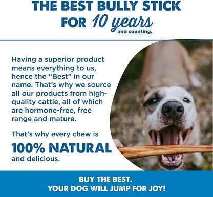 6 Inch Jumbo Bully Sticks for Large Dogs - 100% Natural, Grass-Fed Beef - Single Ingredient Grain and Rawhide Free Bully Stick Dog Chews | 4 Pack