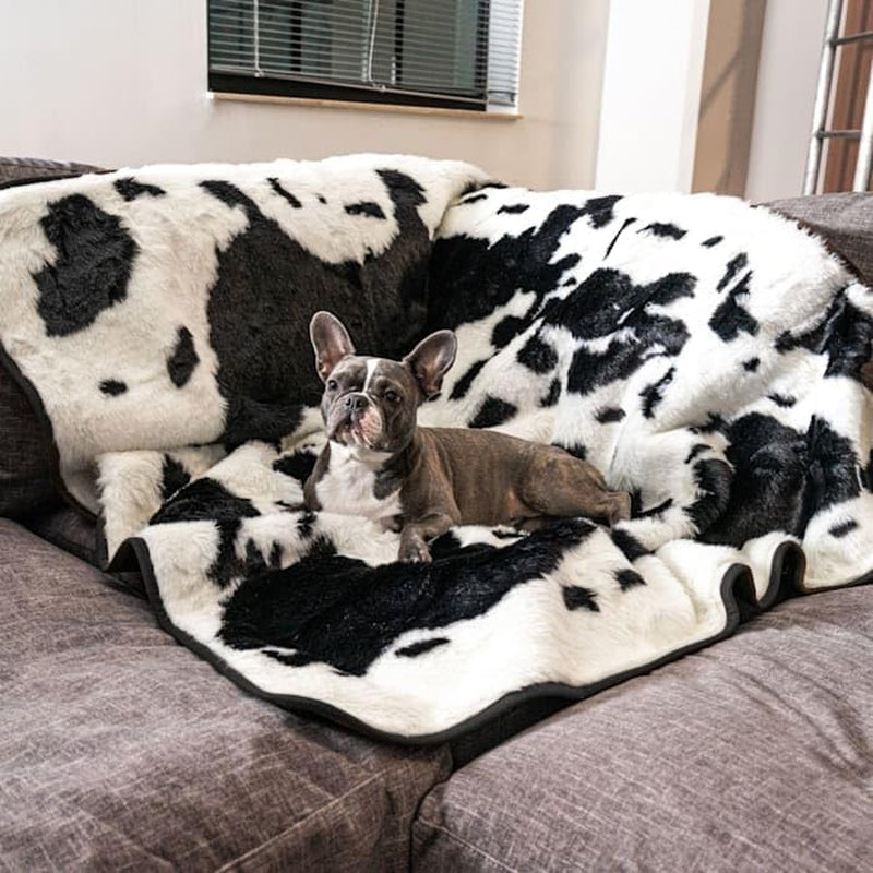 Pupprotector Waterproof Throw Blanket for Dogs and Cats, Pet Blanket Cover for Couches, Sofas, Beds, Car Seats, Furniture, Calming Soft Faux Fur, Black and White Cowhide, Original (60" L X 50" W)